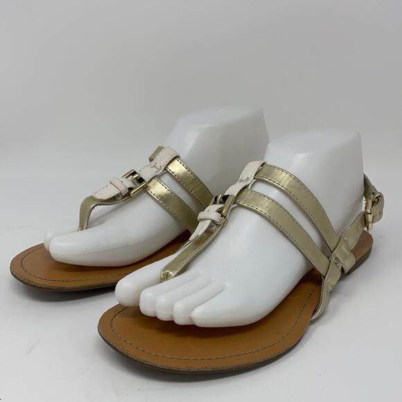 Tommy Hilfiger Women's Gold Tone Sling Back Flip Flop Sandals Size 7.5 - Picture 1 of 9